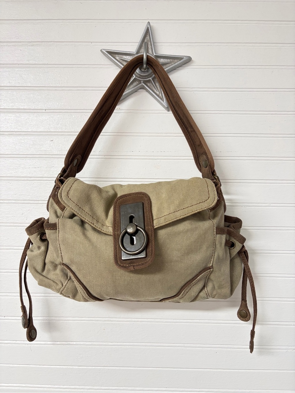 GAP Canvas Shoulder Bag in Khaki with Brown Trim